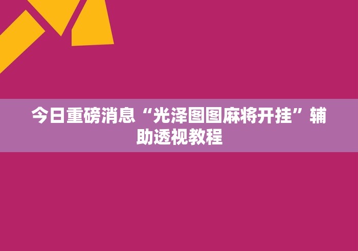 今日重磅消息“光泽图图麻将开挂”辅助透视教程