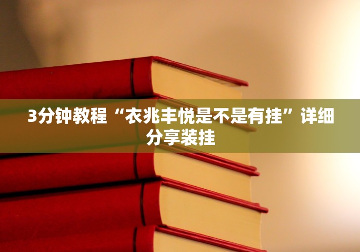 3分钟教程“衣兆丰悦是不是有挂”详细分享装挂