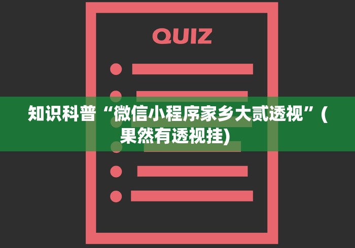 知识科普“微信小程序家乡大贰透视”(果然有透视挂) 