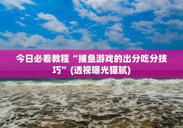 今日必看教程“捕鱼游戏的出分吃分技巧	”(透视曝光猫腻)