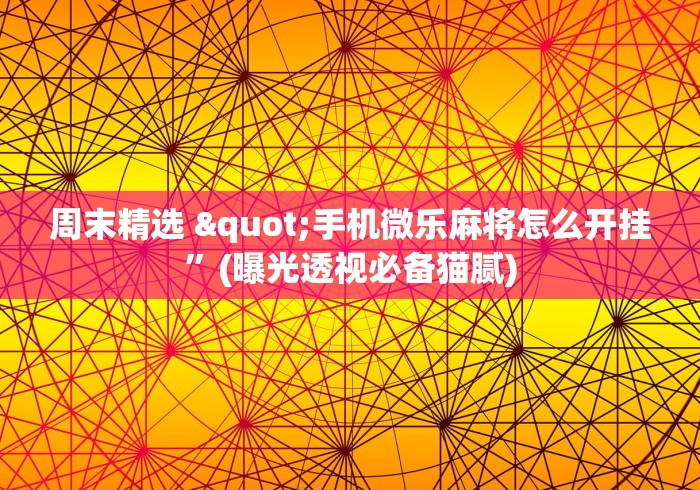 周末精选 "手机微乐麻将怎么开挂”(曝光透视必备猫腻)